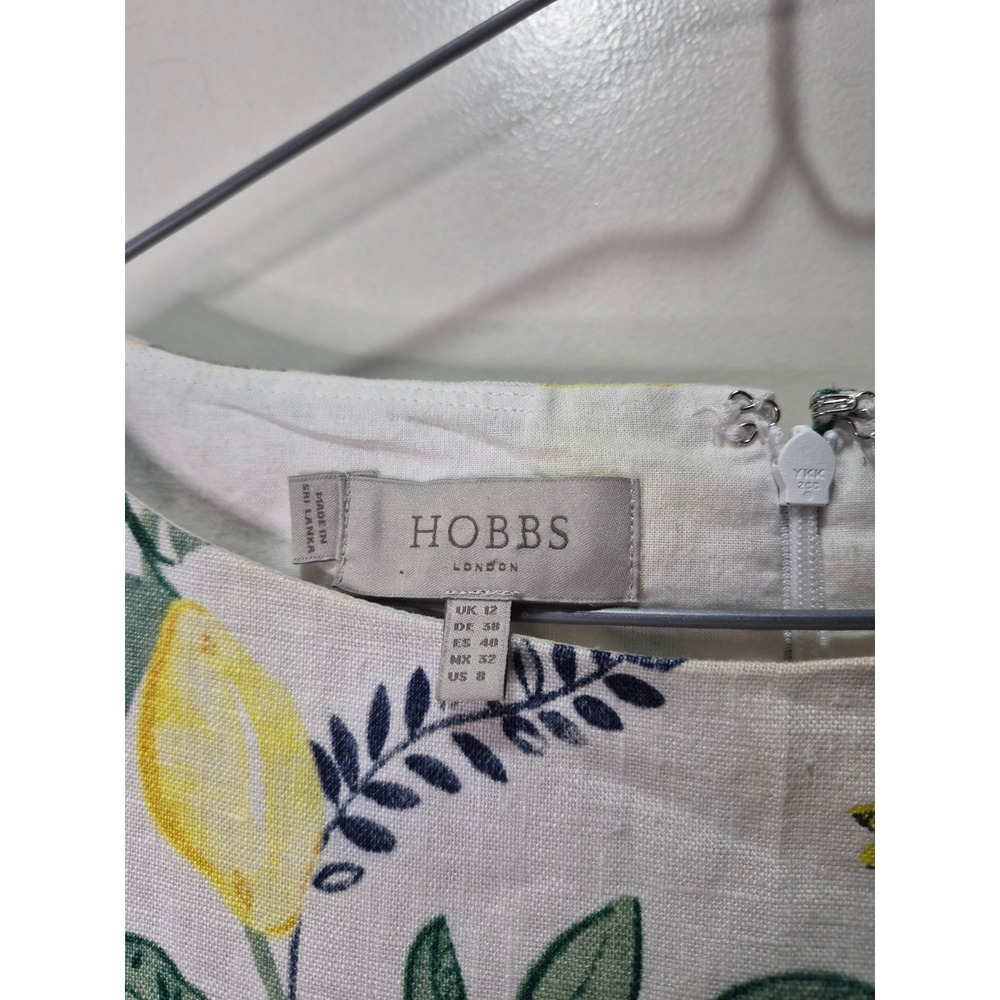 Hobbs London 100% Linen Lemon Print Sleeveless Shift Dress White Yellow US 8 - Picture 2 of 7